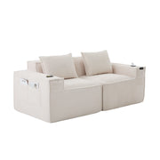 Divano modulare 2 posti con portabicchieri e tasche laterali in corduroy beige