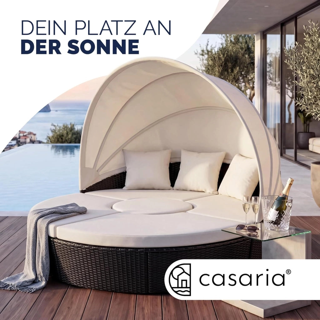® Lettino Prendisole Isola Polyrattan Sdraio da Giardino con Tavolo 185 cm Set Mobili Lounge per Esterno Divano Letto da Spiaggia Salottino