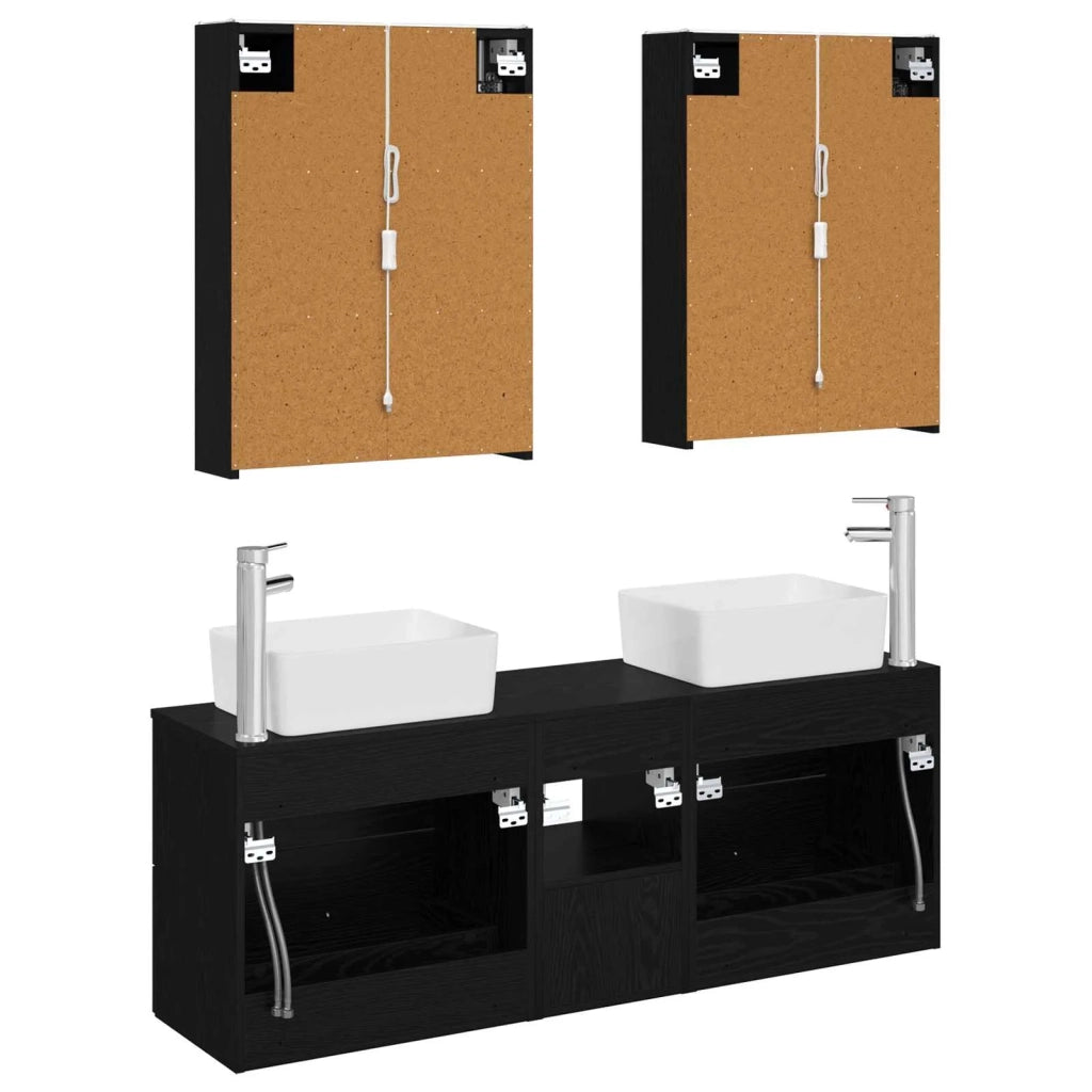 Set di mobili per il bagno 5 pcs Rovere Nero 3406848