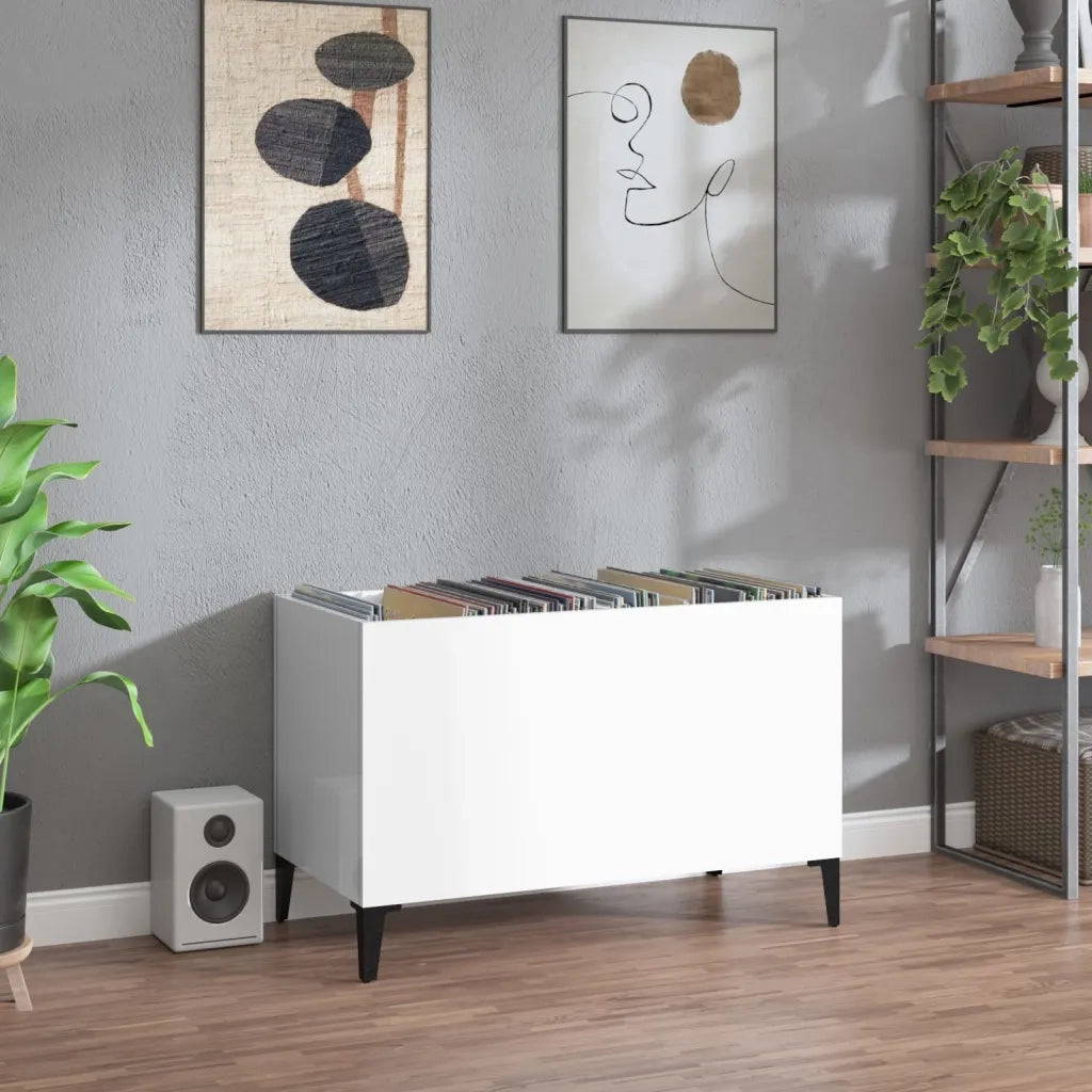Mobile Porta Dischi Bianco Lucido 74,5x38x48 Legno Multistratocod mxl 79156