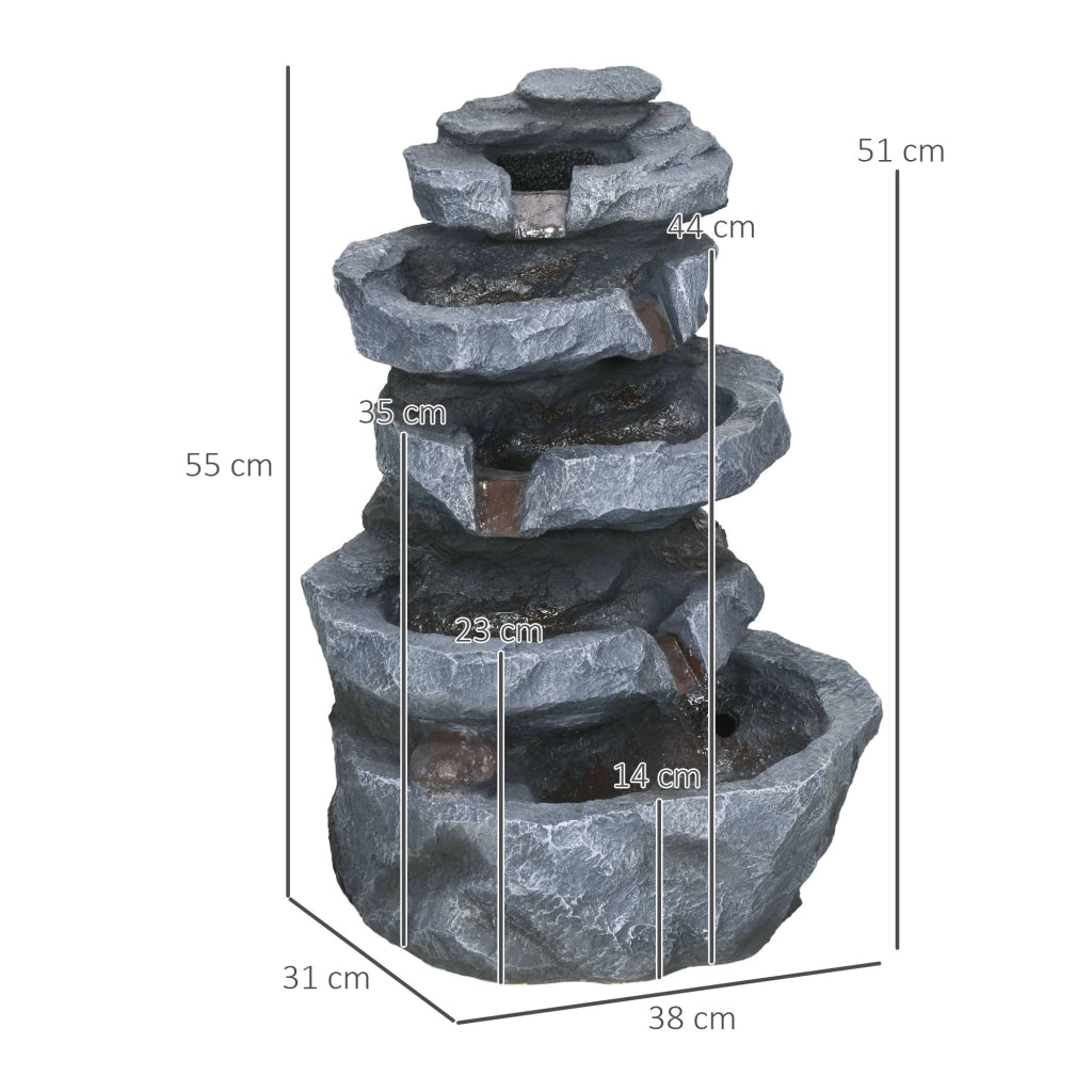 Fontana da giardino solare a 5 livelli in resina con luci LED e pompa ¨C zephmum ¨C grigio
