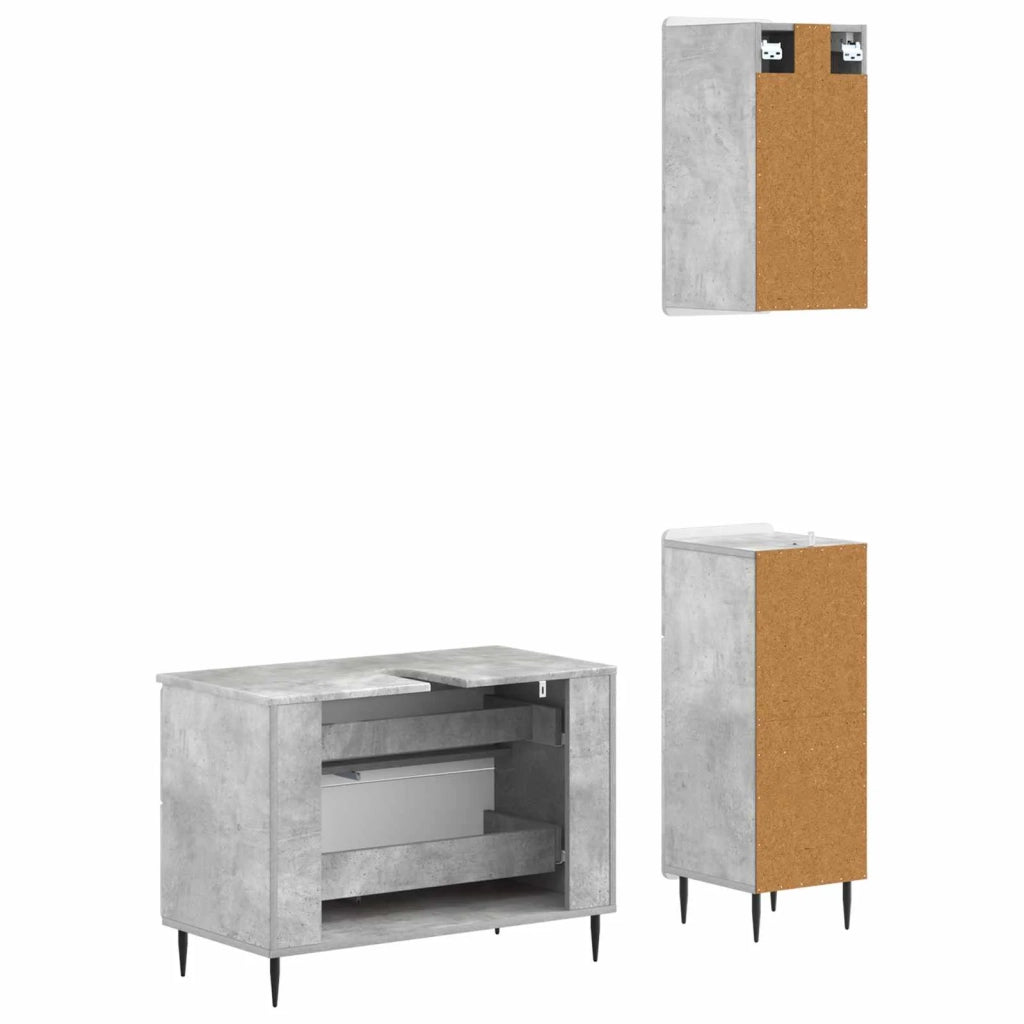 Set di armadietti da bagno in 3 pezzi ZWOLLE Grigio Cemento 3417759