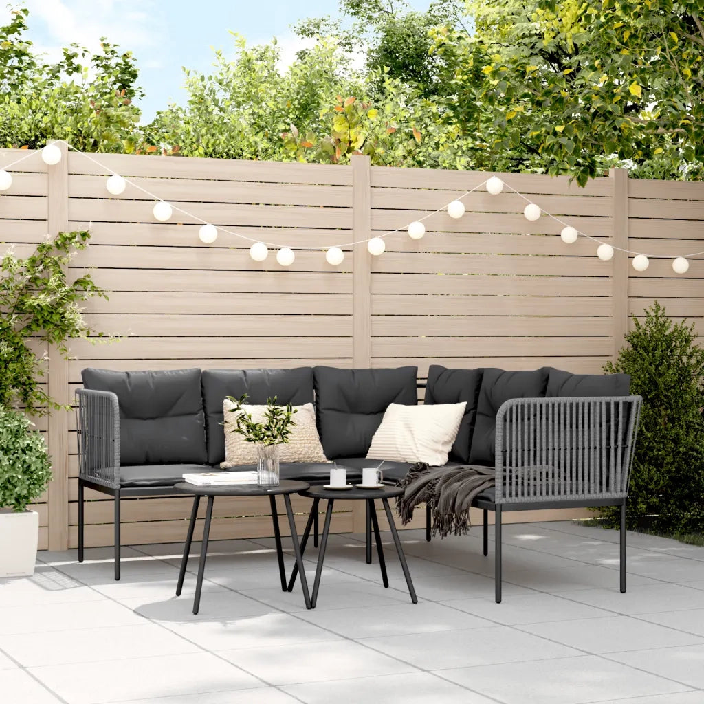 Divano Giardino con Cuscini Forma a L-Sofa da Giardino-Divanetto da esterno Nero Acciaio e Textilene 740161
