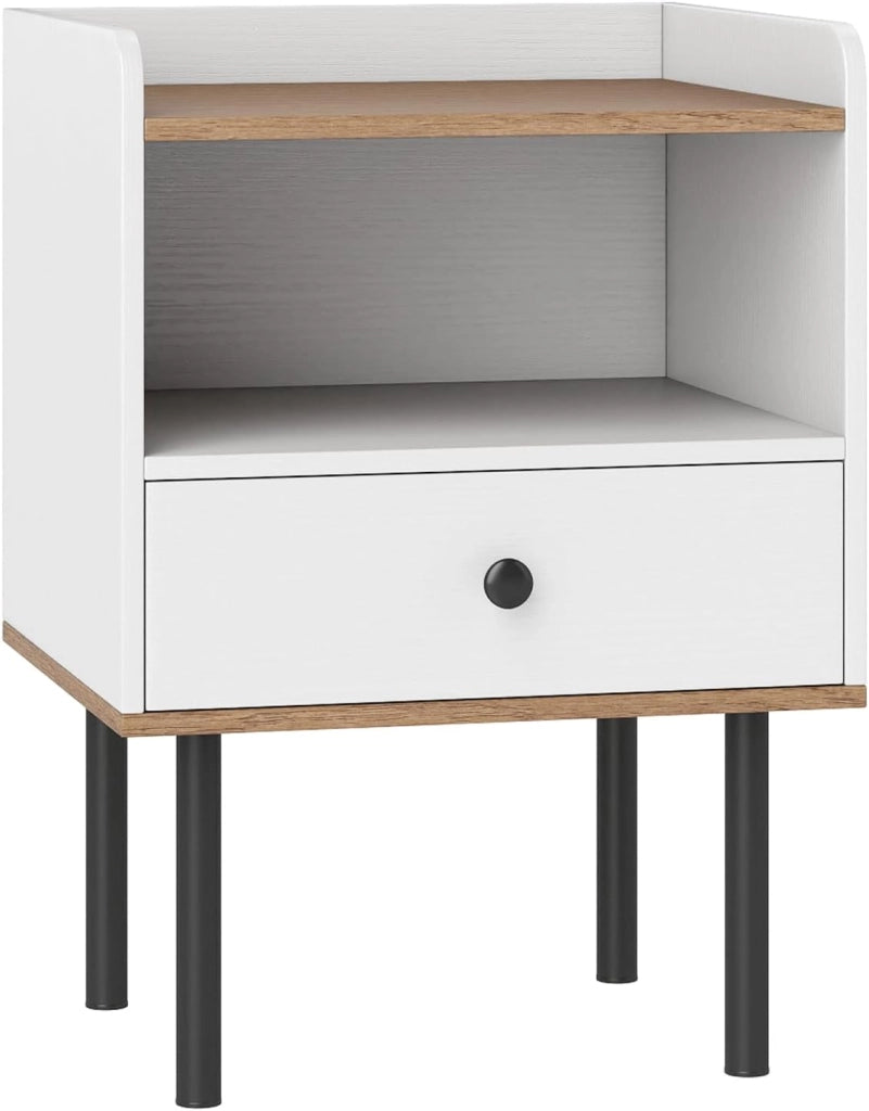 Set di 1/2 comodini, comodino con scomparto aperto e cassetto, stile moderno, gambe metalliche, 40,5 x 35 x 56 cm, tavolino ausiliario per camera da letto, soggiorno (bianco)