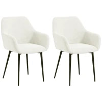 Set 2 Sedie da Pranzo Nordiche Imbottite con Braccioli Ricurvi in Tessuto Effetto Velluto, 54x57x80 cm, Crema