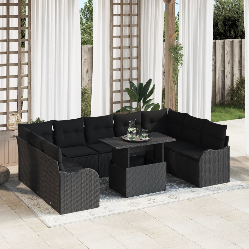 Set di divani da giardino  10 pezzi con cuscini Rattan nero