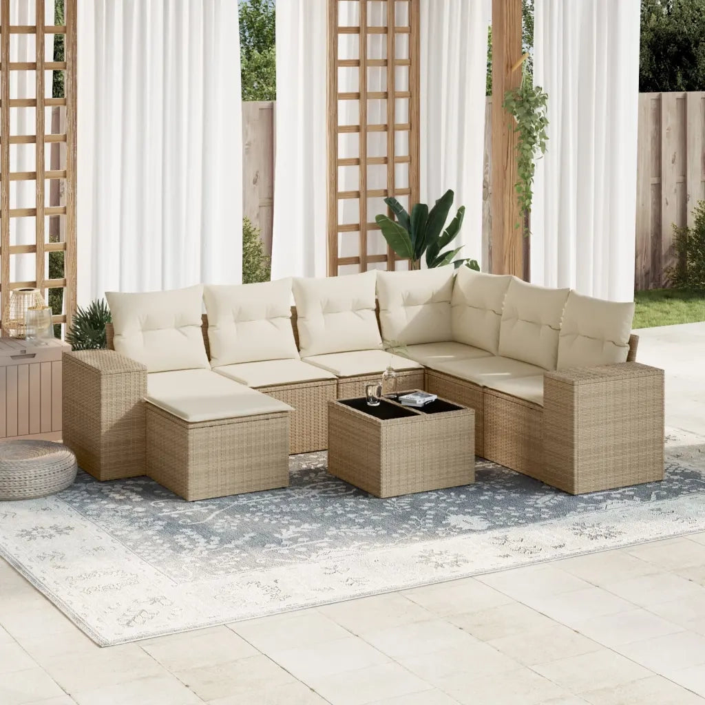 Set Divano da Giardino 8 pz con Cuscini Beige in Polyrattan 3255245