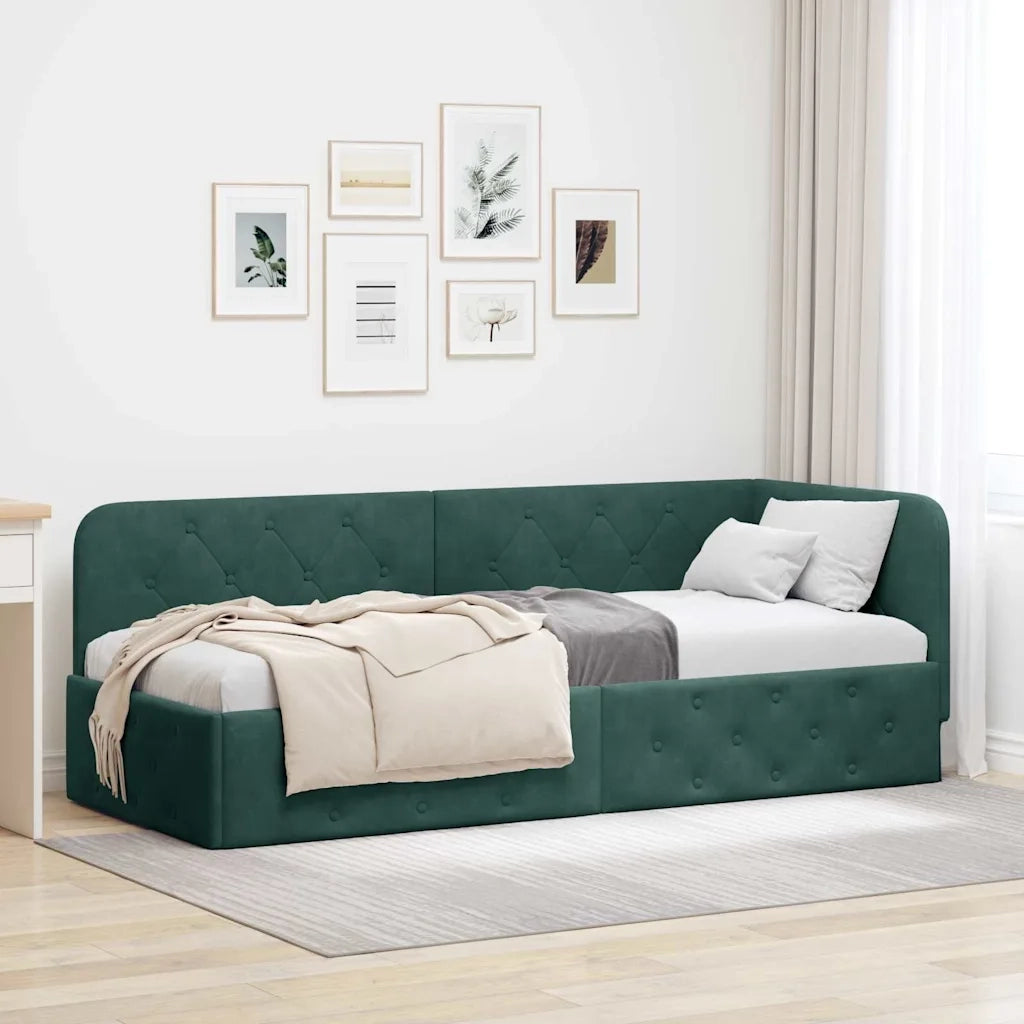 Cornice del letto ad angolo Verde Scuro 80 x 200 cm Velluto