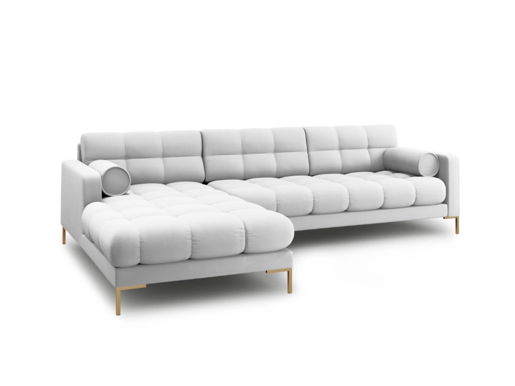 Cosmopolitan Design - Divano angolare sinistro "Bali" 5 posti in tessuto strutturato grigio chiaro 