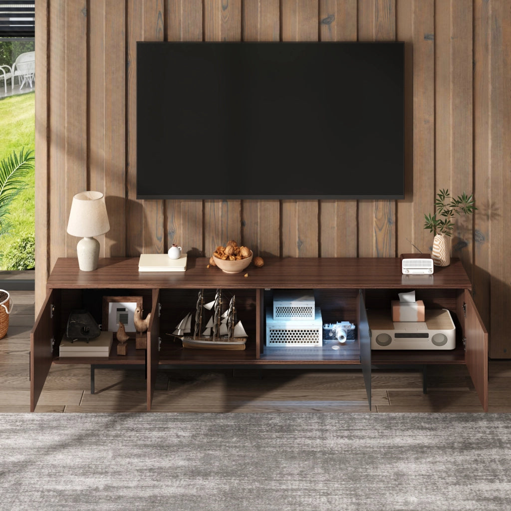 Mobile TV 200x35x53 cm con LED; Bluetooth e app; MDF e pannello truciolare; nero/noce