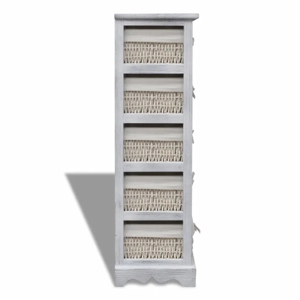 Struttura in Legno con 5 Cestini Intrecciati Bianchi 240798