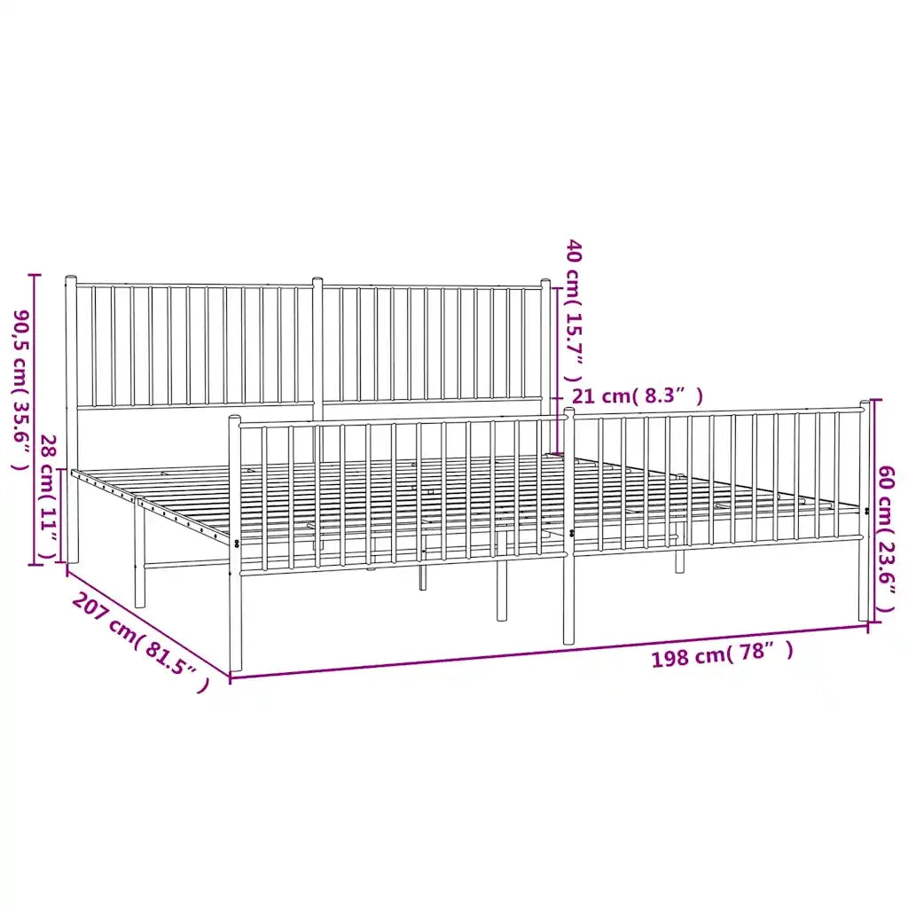 Letto matrimoniale | Letto per adulti | Giroletto con Testiera e Pediera Metallo Bianco 193x203 cm