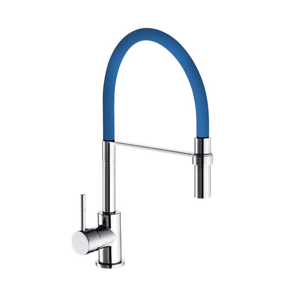 Rubinetto da cucina bocca alta winter con flessibile blu e doccetta estraibile