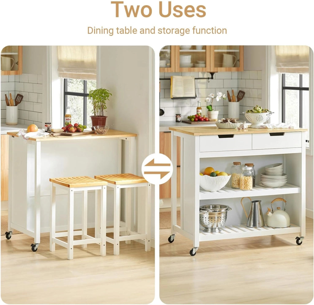Mobile Cucina Salvaspazio Carrello Cucina con Ruote Credenza Cucina Mobiletto Cucina Dispensa Isola Cucina Mobile Cucina con Cassetti Piano in Legno Bianco-Naturale 98x94x58 cm FKW74-WN