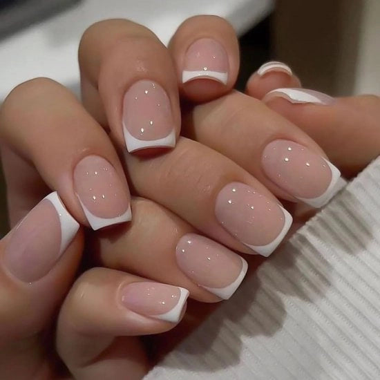 24 pezzi di chiodini a punta di spillo corti quadrati nude con colla - chiodini a punta di spillo francesi per bambine, perfetti per le feste e le occasioni speciali