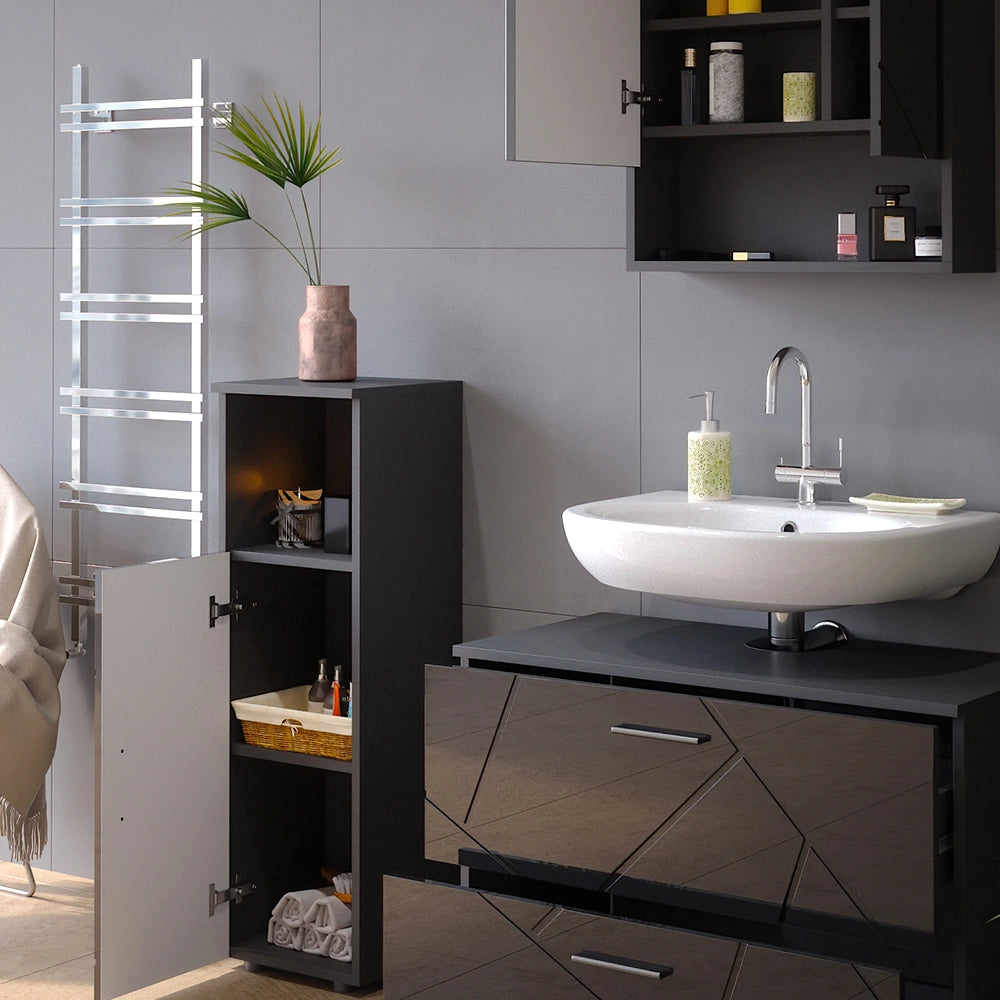 Vicco Set mobili bagno Antracite lucido 3 parti, con mobile midi