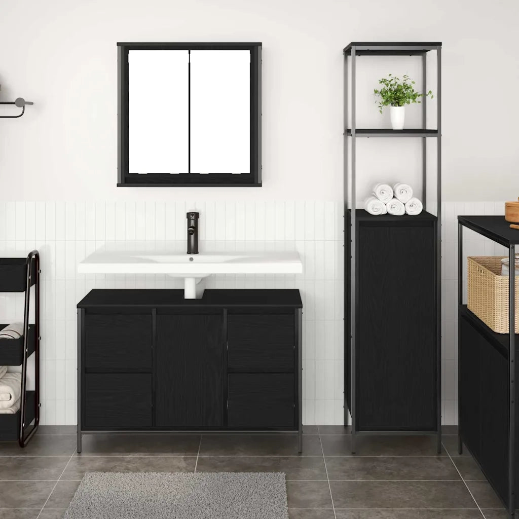 Set di mobili per il bagno con cassetto 2 pcs Rovere nero 3328374