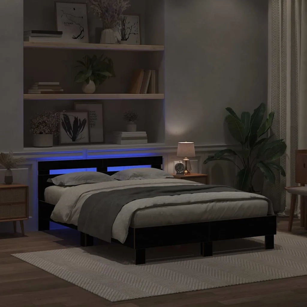 Struttura del letto con strisce LED Rovere Nero 140 x 200 cm 3333947