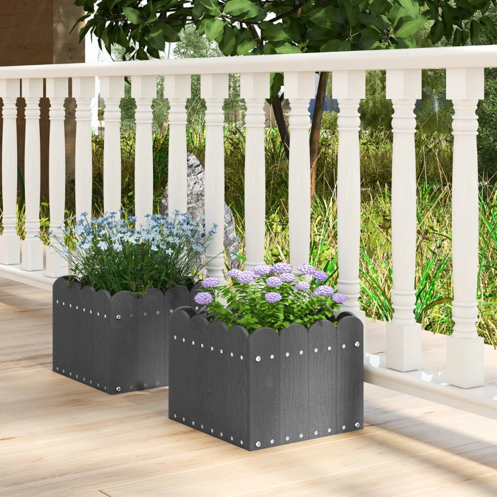 Set di 2 cassette fioriere quadrate con aperture di drenaggio, Vaso per piante HDPE resistente alle intemperie Grigio-Fioriere