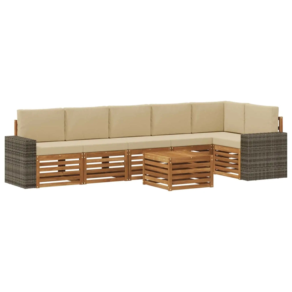 Set di divani da esterno 7 pz Naturale e Beige Poliestere 3384459