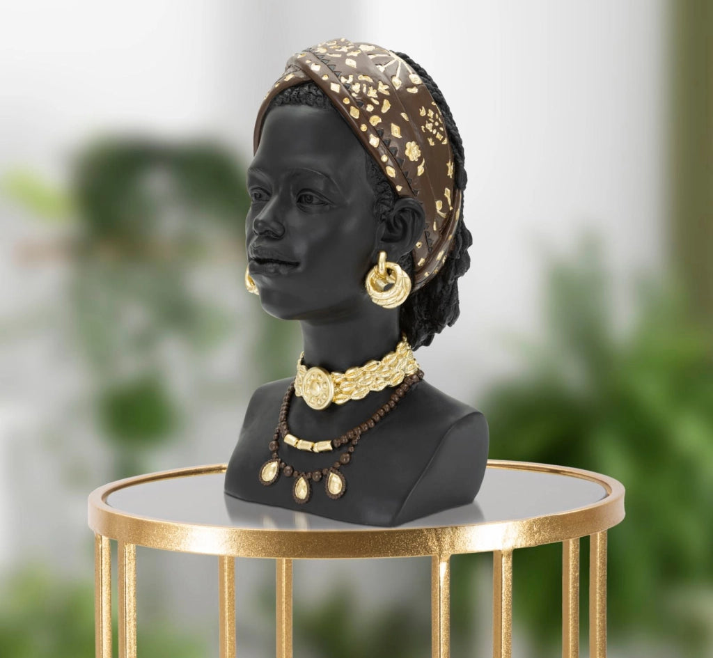 Statua Donna Masai 19x30x18,5 cm in Poliresina Nero/Oro
