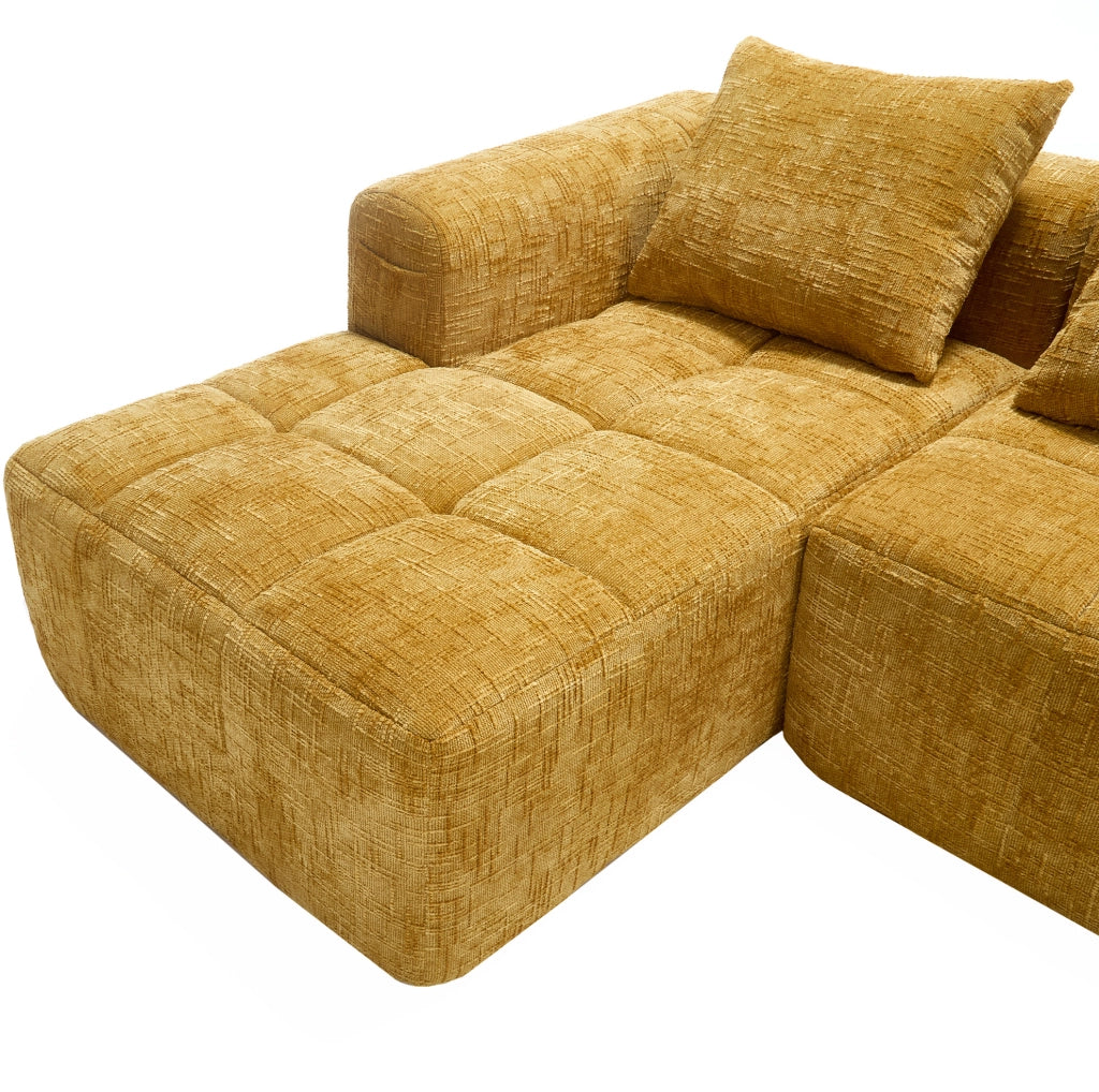 Sofa angolare 250x158x60 cm modulare con tasca laterale in chenille gialla