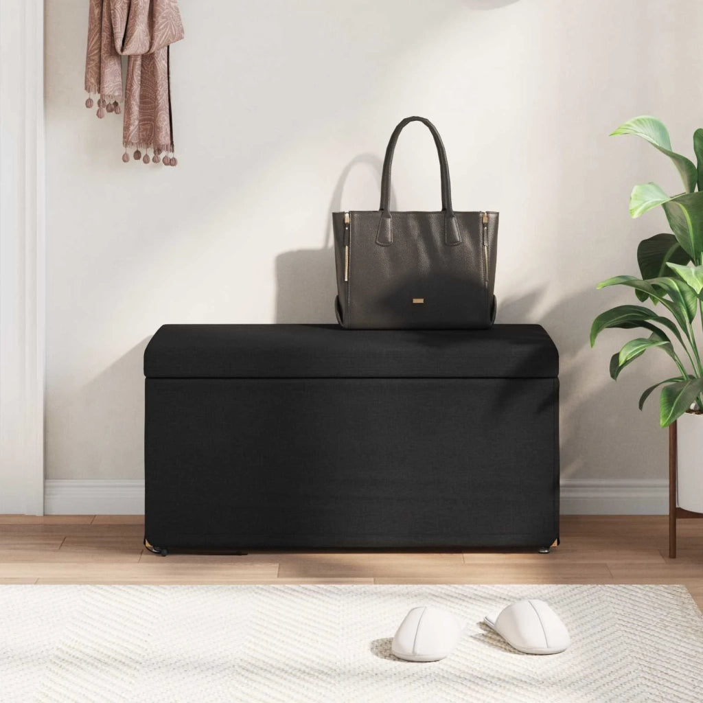 Pouf Nero 81 x 41 x 40 cm Tessuto e Legno Ingegnerizzato