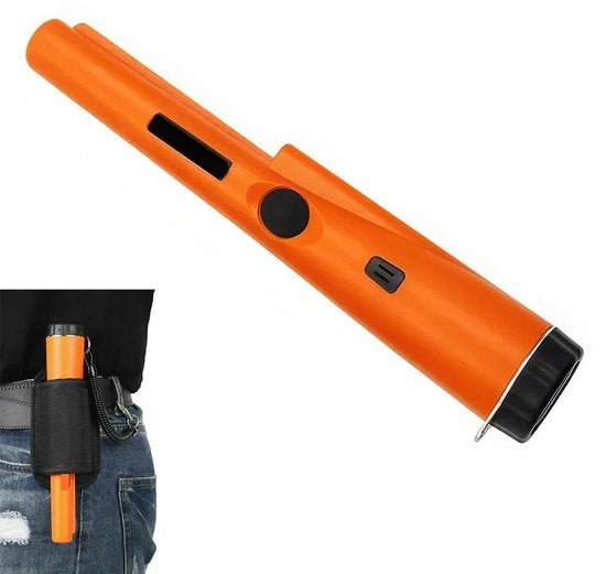 Metalldetector portatile per ricerca di tesori, dotato di allarme LED, stantuffo di posizionamento preciso, progettazione impermeabile e portabilità, adatto per adulti e bambini – Arancione (batterie non incluse).