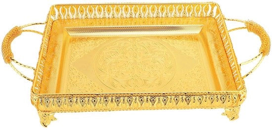 Piatto di Servizio in Metallo con Maniglie, 51 x 28 x 9,5 cm, Forma Rechthoek, Giallo