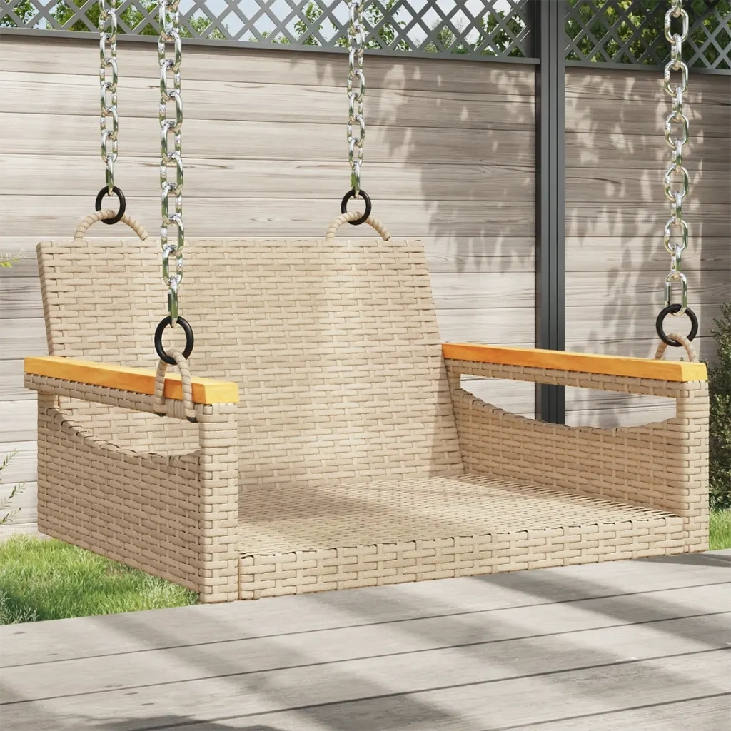 Panca da Giardino | Panchina a Dondolo Beige 63x62x40 cm in Polyrattan
