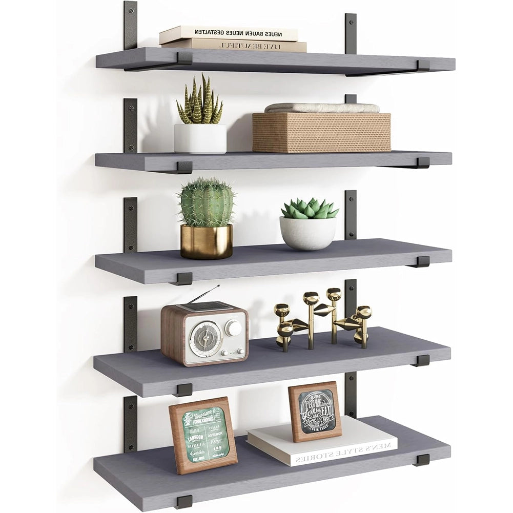 Set 5 Mensole da Parete 40x12x1,5 cm Scaffali da Muro con Staffe in Metallo Grigio