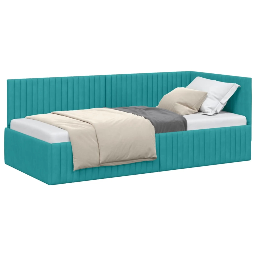 Cornice del letto ad angolo Turchese 90 cm x 190 cm Velluto