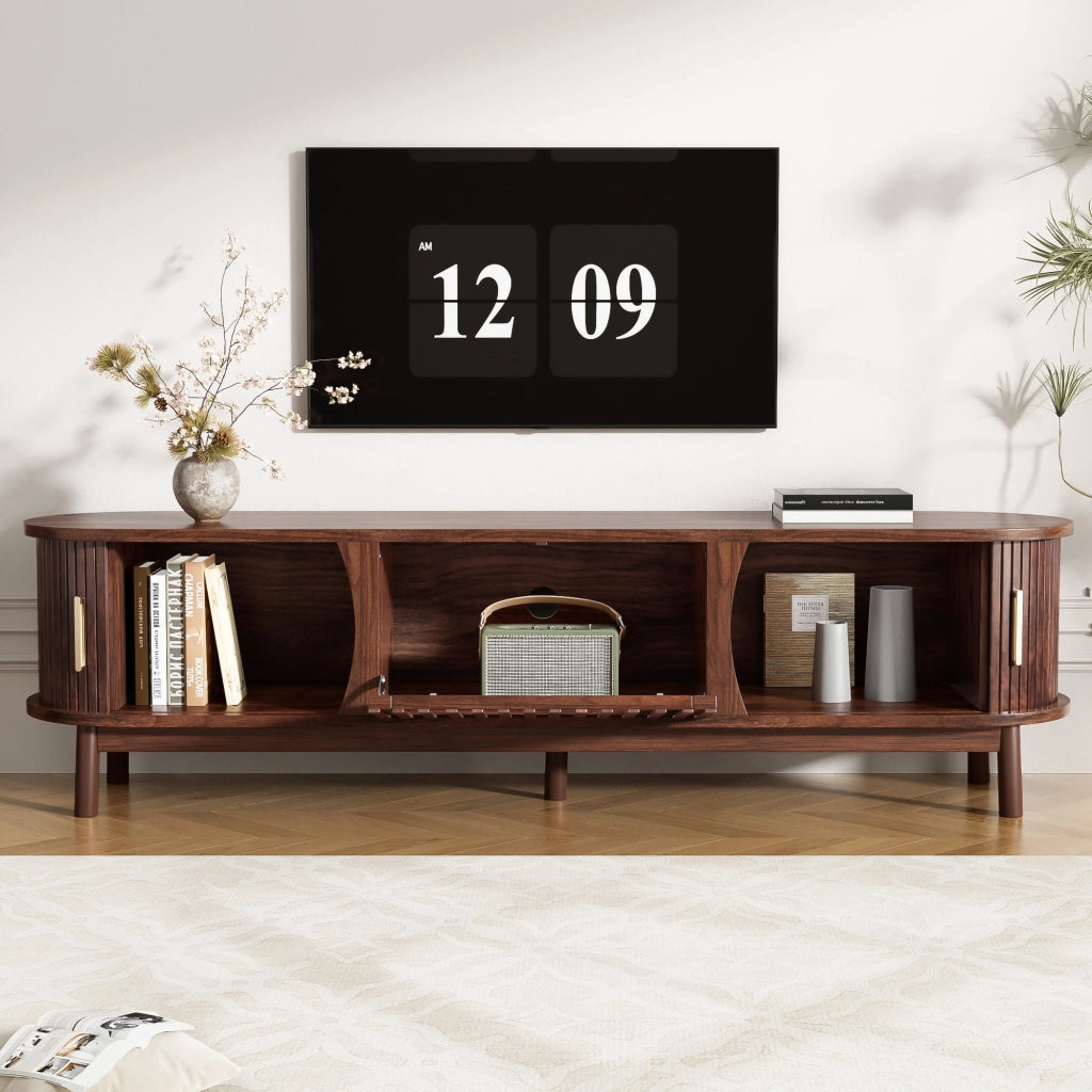 OKWISH Mobile TV con 2 Ante Scorrevoli, 1 Anta a Ribalta, 3 Vani, per Soggiorno, MDF, Marrone, 165 x 39.5 x 46 cm