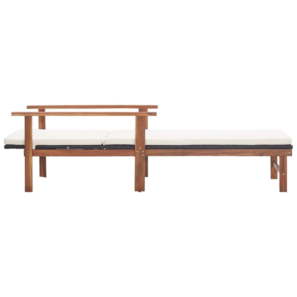 Lettino prendisole sedia a sdraio lettino prendisole letto da giardino mobili da giardino mobili da esterno e cuscino resina intrecciata e legno di acacia nero 02_0012772