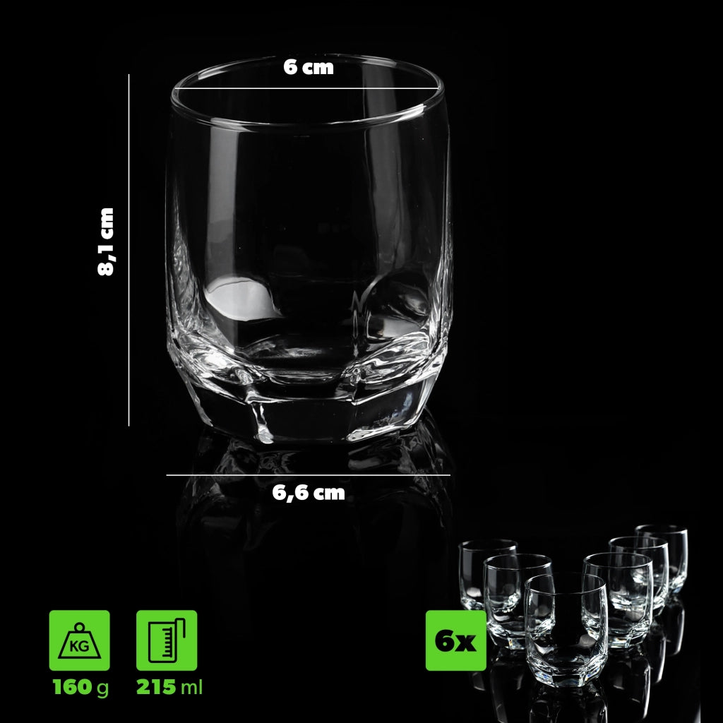 Bicchieri KADAX per bevande, whisky, succhi di frutta, set da 6 bicchieri, 215 ml
