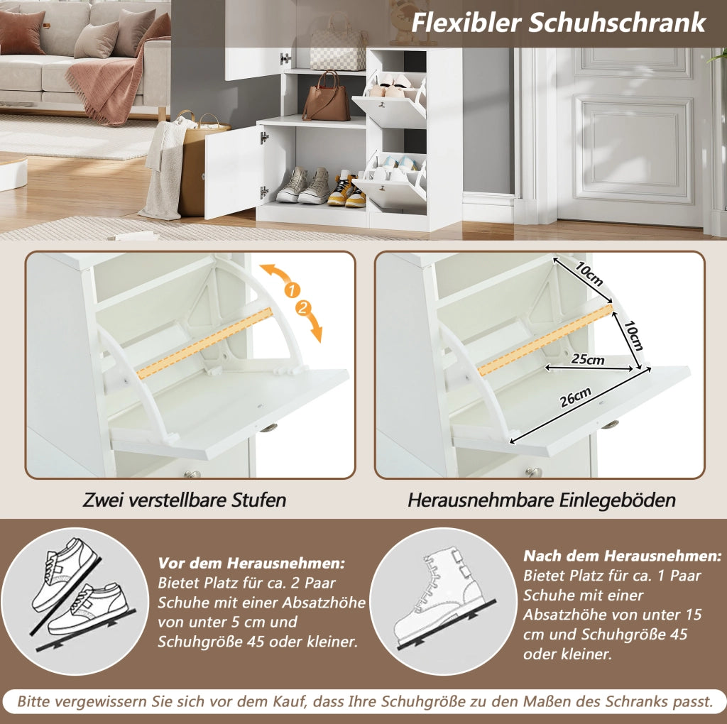Mobile ingresso alto 85x40x180 cm in truciolare bianco con specchio; 2 ante e 5 ripiani