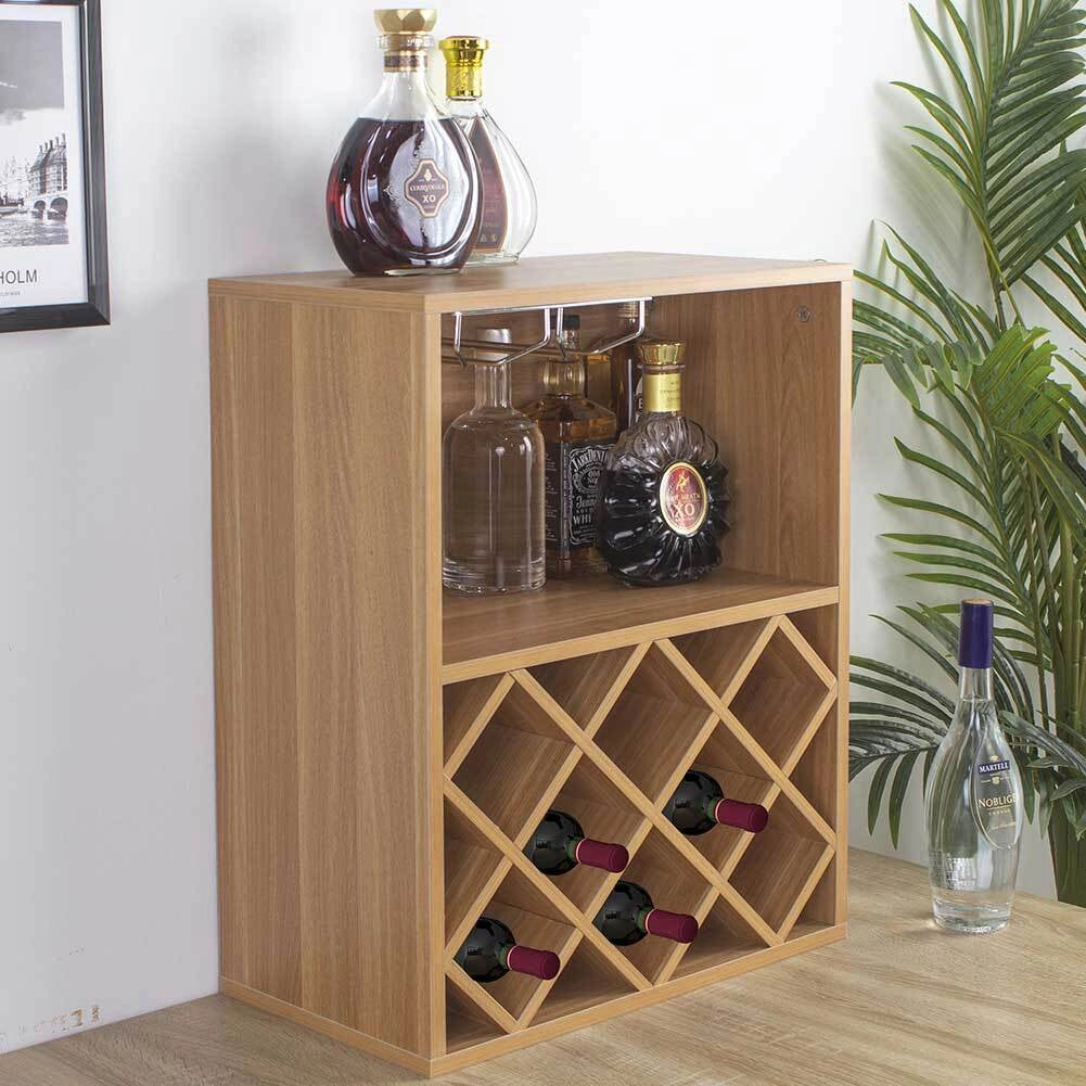 Mobile Bar Cantinetta Bottiglie Vino Legno Cantina 8 Posti Porta Calici Marrone