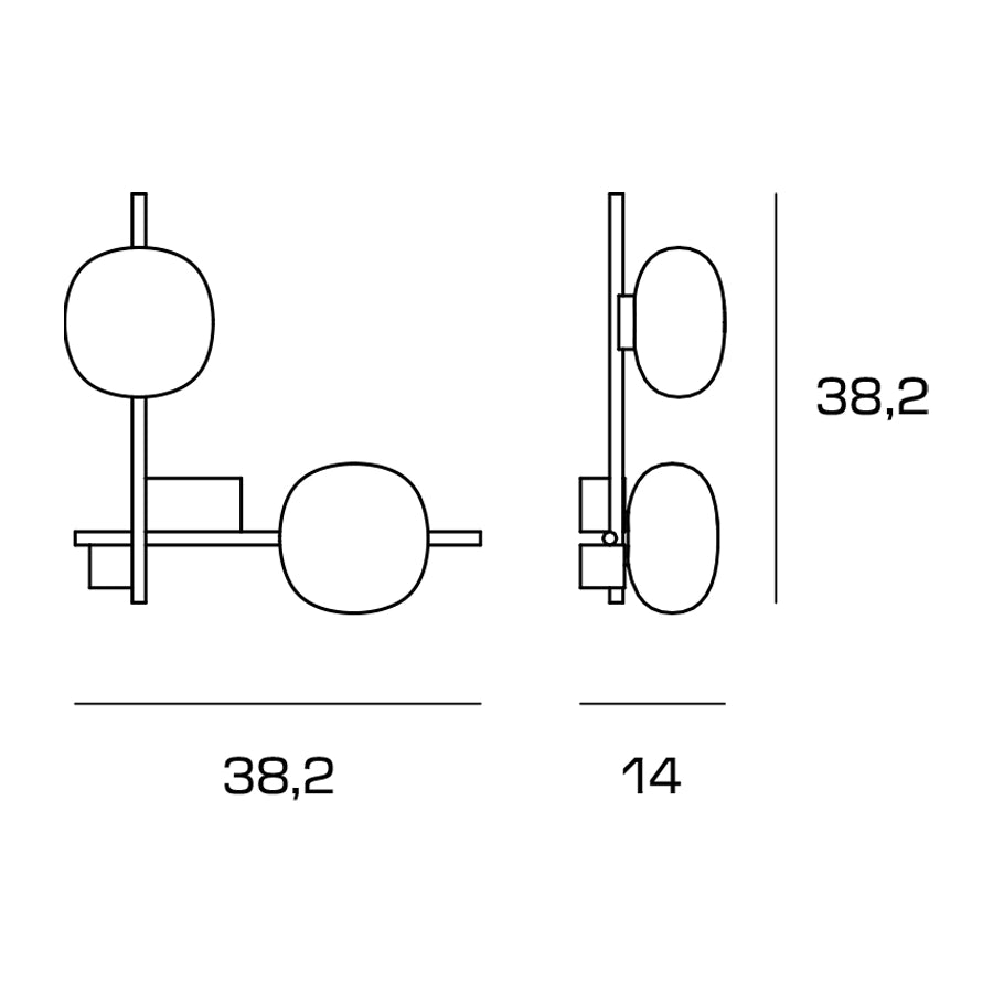 LINGOTTO APPLIQUE DA PARETE 2 LUCI ARROTONDATA OPALINO STRUTTURA NERO PARTICOLARI ORO ATTACCO G9