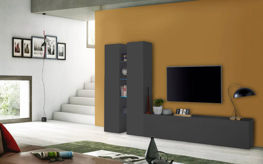 Parete Attrezzata Soggiorno 280x30x180 cm Maruska n°10 Grigio Antracite Opaco