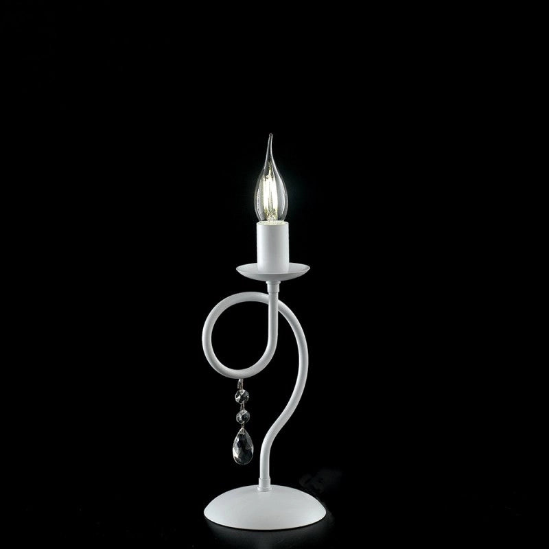 Lumetto in ferro Bianco una luce decorazione shabby strass 13x h32 cm