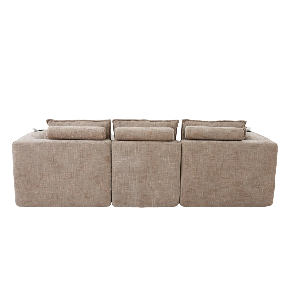 Divano modulare 3 posti con pouf in ciniglia kaki 256x161 cm HAVRYA