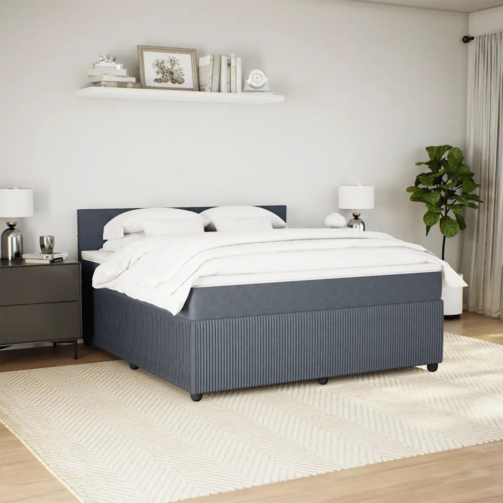 Giroletto a Molle con Materasso Grigio Scuro 180x200 cm Velluto