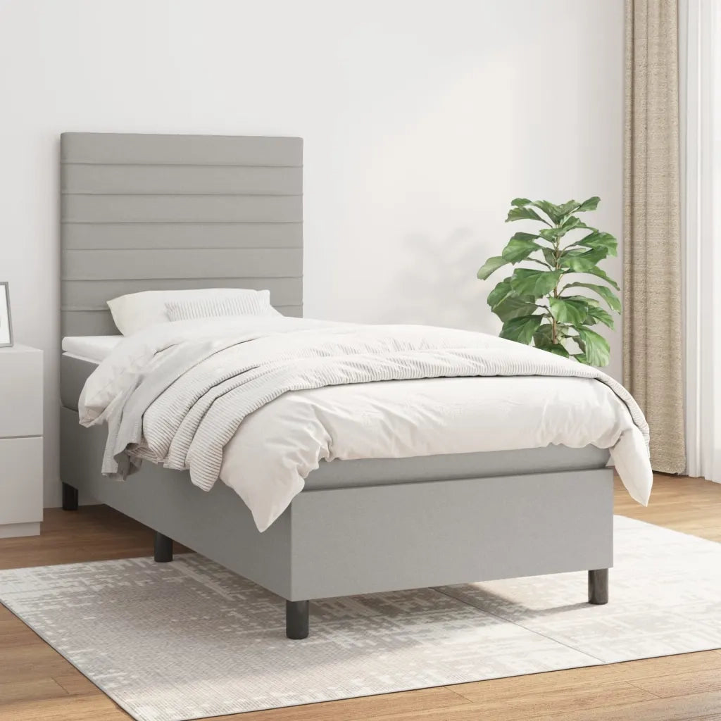 Letto singolo | Letto per adulti | Giroletto a Molle con Materasso Grigio Chiaro 90x190 cm Tessuto