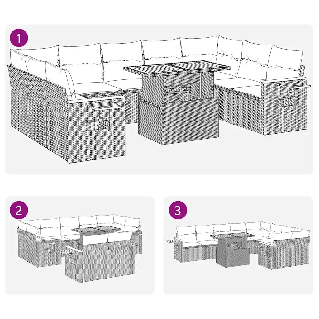 Set Divani Giardino 10pz con Cuscini Nero in Polyrattan Acacia