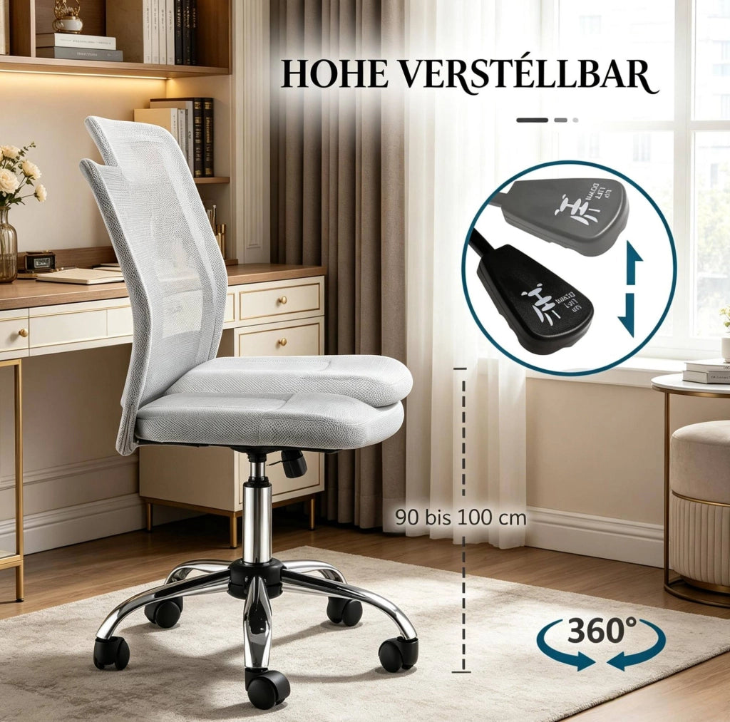 Sedia da ufficio girevole ergonomica senza braccioli in tessuto mesh grigio