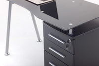 Scrivania 120x60xH75 cm in Vetro con Cassettiera Record Nera