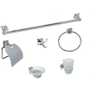 Trade Shop - Set Bagno 6 Accessori Acciaio Vetro Portasaponetta Rotolo Spazzolini Asciugamano -