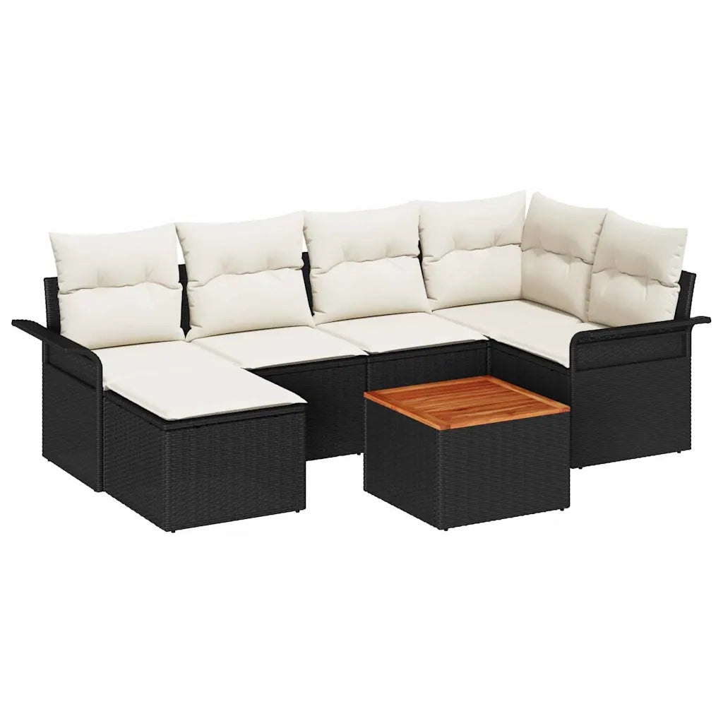 Set Divano da Giardino con cuscino 7 pcs Nero polyrattan 3347348