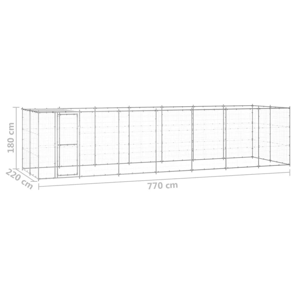 Recinto per animali da esterno per cani in acciaio zincato con tetto 16,94 m² 02_0000436