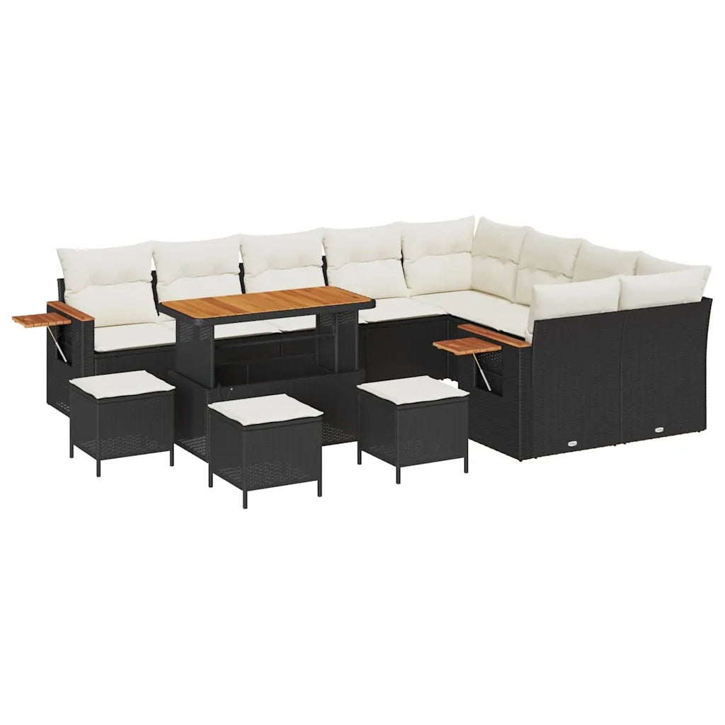 Set Divano da Giardino con cuscino 13 pcs Nero e Crema